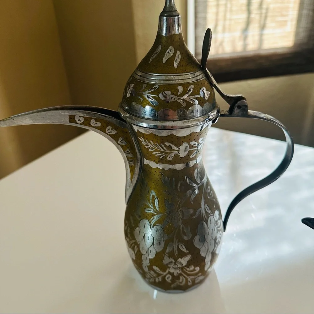 Vintage Dallah Coffee Set Brass Etched
